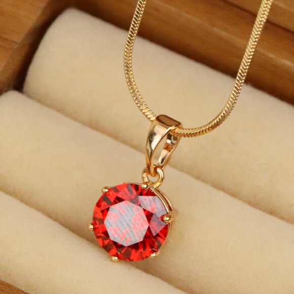 "Deep Red Round Pendant in Rose Gold Setting with Prong Mount Design, XPPT1497 - Picture 1 of 13